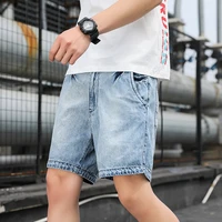 mens summer denim shorts multi pocket overalls causal cargo shorts washed cotton retro style straight three point pants