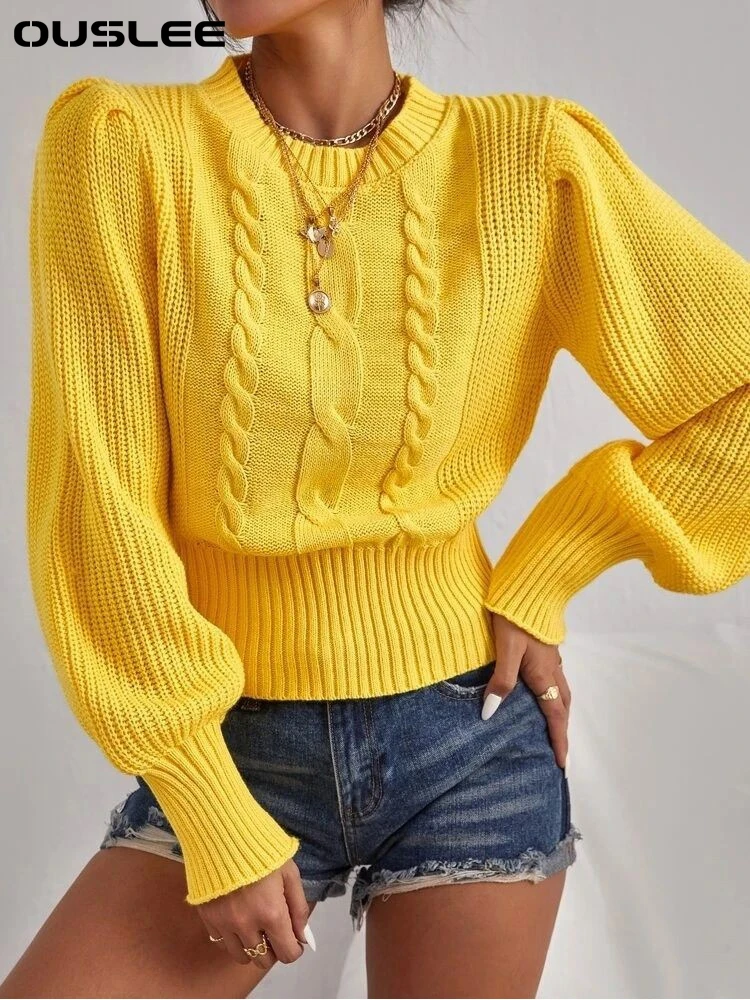 

OUSLEE Solid Women Sweaters 2022 New Autumn Winter Soft Warm Tops Loose Female Pullover Lantern Sleeve Knitted Sweater