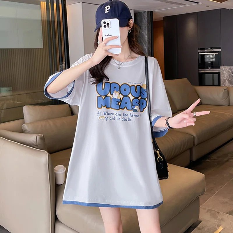 

Летние длинные футболки в стиле Харадзюку, женские хлопковые футболки с коротким рукавом, повседневная женская футболка оверсайз y2k, милая ...