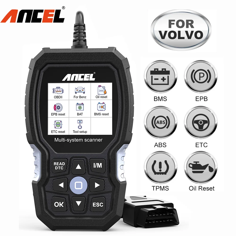

Диагностический сканер ANCEL VOD700 OBD2 для Volvo, прибор для считывания кодов автомобиля, инструмент для диагностики, сброса крови, инжектора масла, DPF TPMS и т. д. BMS EPB ABS