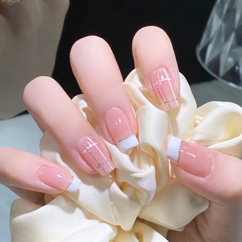 

Short False Nail Natural Pink Nude Color White French Fake Nail Tips Full Cover Acrylic For Girls Fingernails