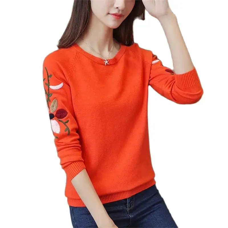 

Женский свитер с вышивкой, новинка весны-осени, свободный модный короткий пуловер, Женский вязаный Топ W37