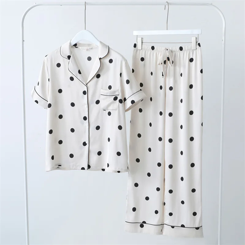 Dot Pajamas Set Sexy Sleepwear For Women Full-Length Shirt Casual Pyjama Women's Autumn 2022 Fashion Soft Homewear Plus Size