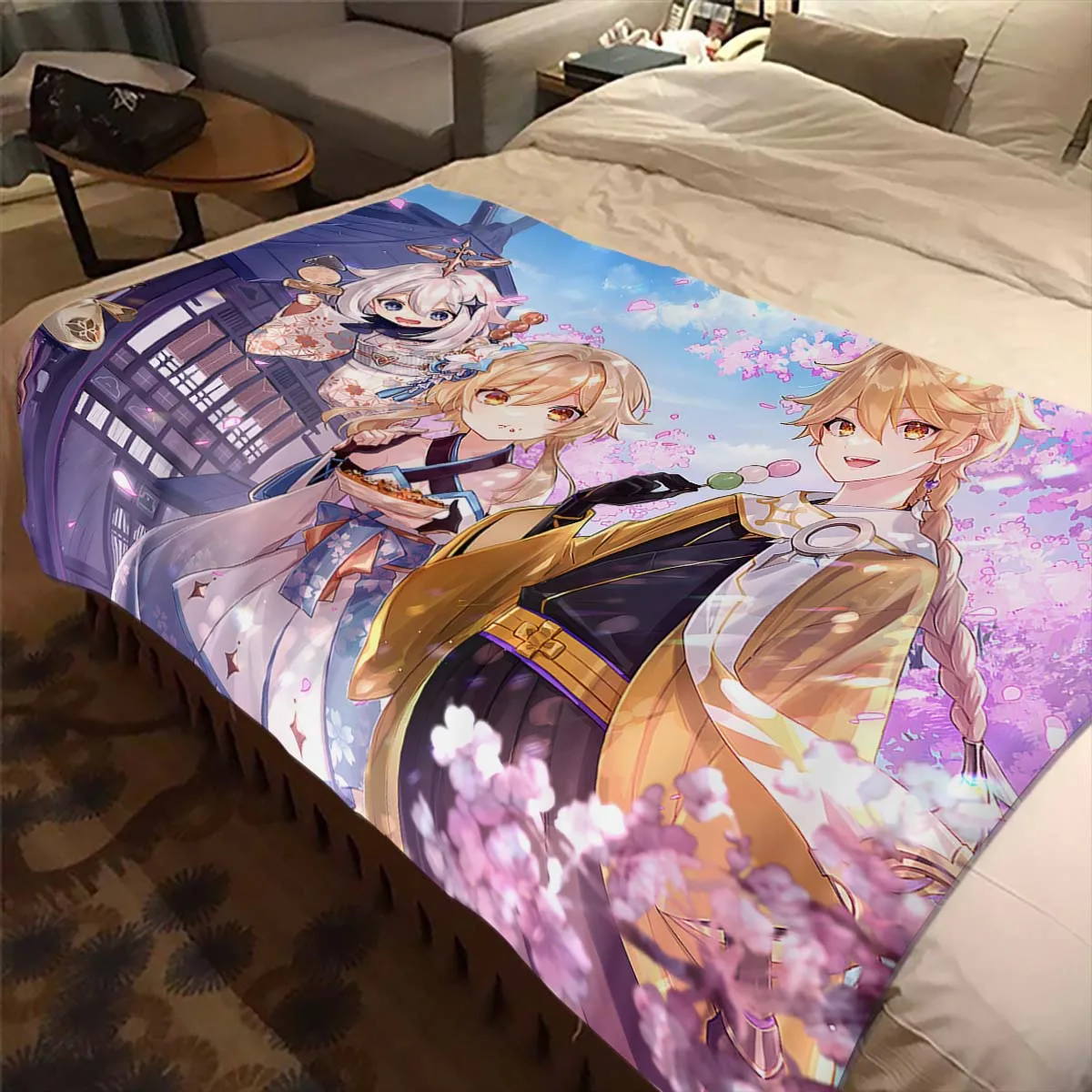 

Genshin Impact Game Character Anime Blanket Lightweight Breathable Ultra Warm Blanket Bedding Travel Comfortable Soft