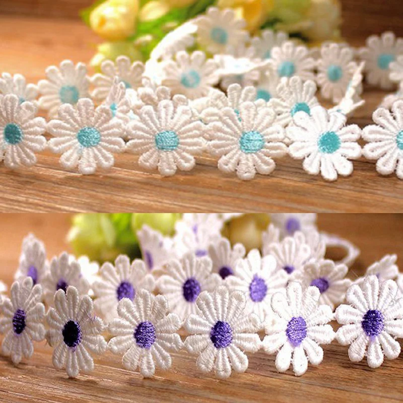 15/30yards 2.5CM White Embroidered Daisy Lace Fabric 3D Flowers Ribbon Sewing Trimming Decor For Dress Collar Hats Headwear |
