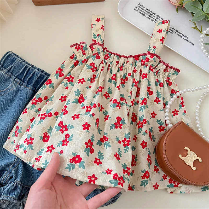 

2023 Summer Clothes Sets for Girls Striped Suspenders Vest Tees and Shorts Two-piece Set Korean Style Casual Sports Suit