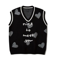 fashion high street knitted sweater vest men letters heart sleeveless pullover harajuku casual loose tops couple streetwear 2021