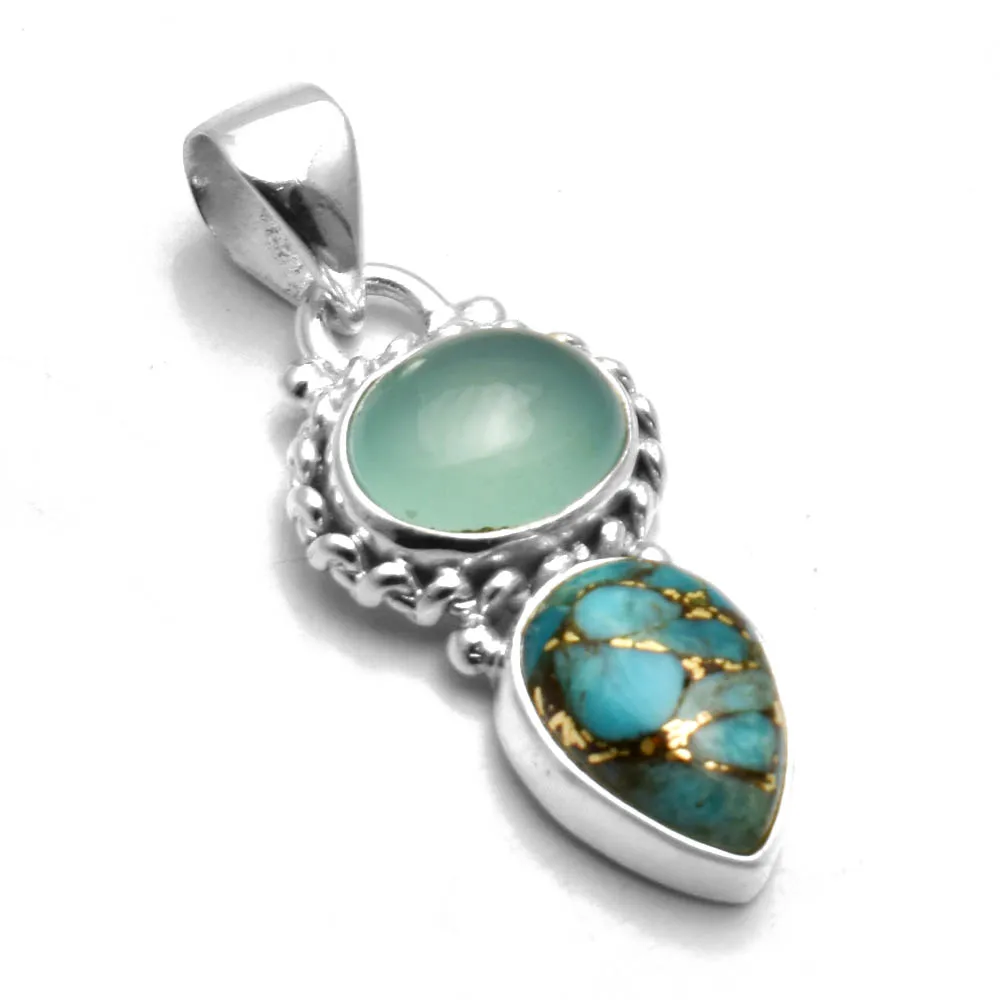 

Genuine Blue Copper Turquoise + Blue Chalcedony Pendant AP9235