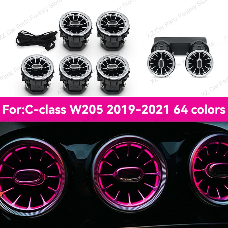 

64-цветное вентиляционное отверстие окружающего освещения для Mercedes W205 W213 W117 W176 W206 W222 Turbo, вентиляционное отверстие для кондиционера, вентиляционная лампа