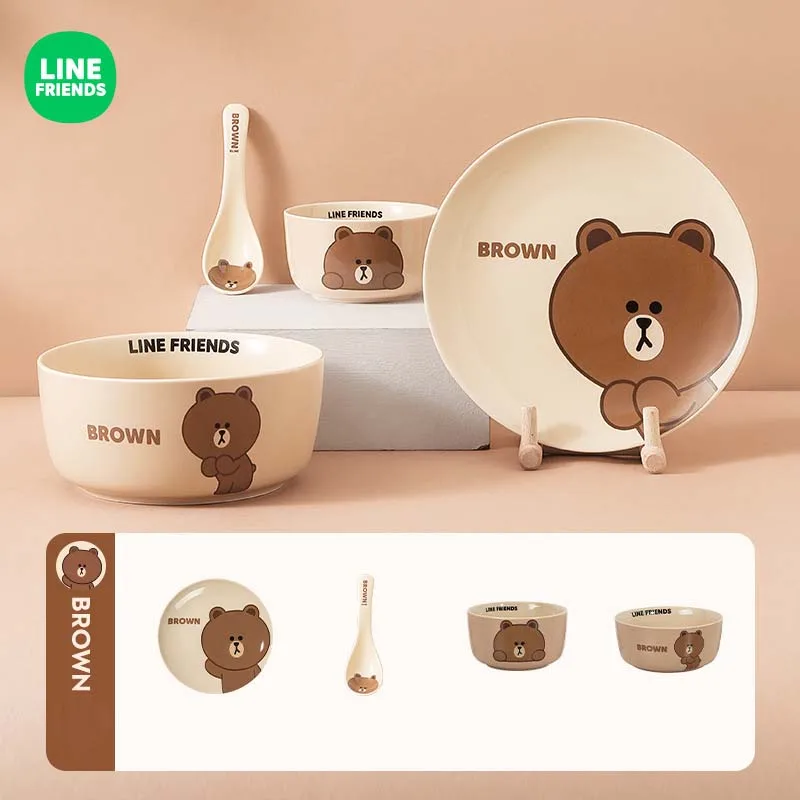

4 Piece Set Linefriends Cartoon Tableware The Dishes Bowl Spoon Kawaii Choco Cony Sally Household Set Kitchen Articles Everyday