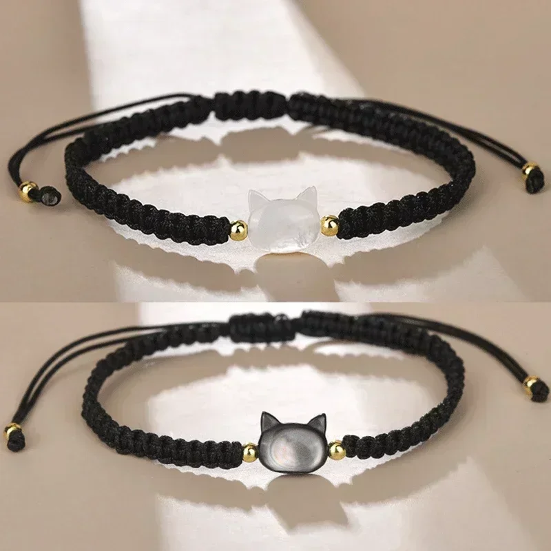 

Natural Moonstone Obsidian Bracelets Minimalist Fidget Bracelet Handmade Cute Black White Cat Bracelet Party Accessories Jewelry