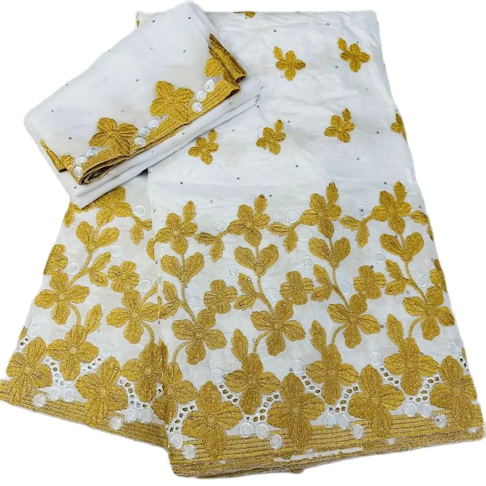 

High Quality Bazin Broder Material African Fabric With Tulle Lace For Dress 5+2Yards /Set