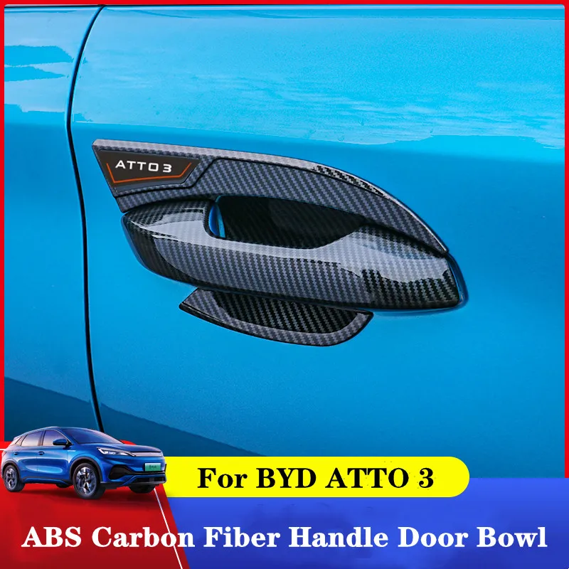 

For BYD Atto 3 ABS Carbon Fiber Black Handle Door Bowl Cover Anti-scratch Device Accessories Car Exterior Decoration Styling