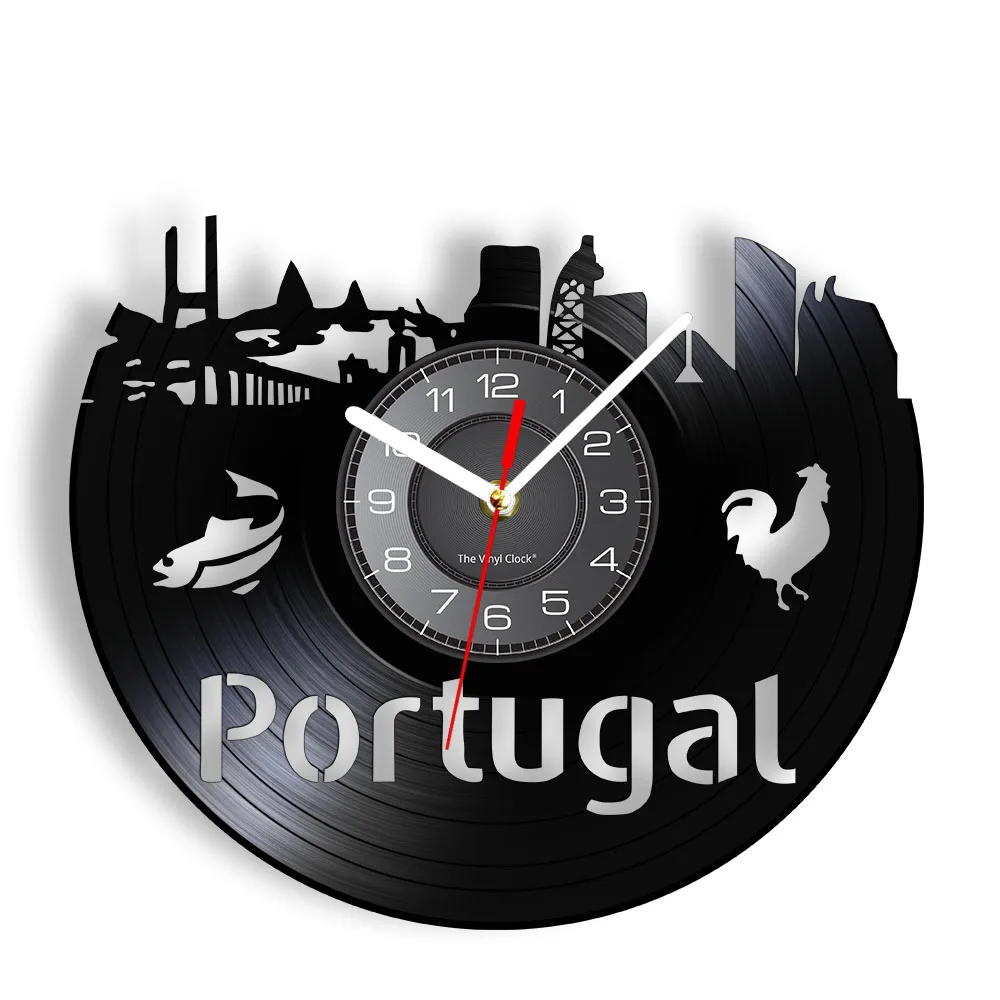 Portugal Southwestern Europe Vinyl Record Wall Clock Westernmost Country Gift Living Room Decor Skyline Modern Art Timepieces