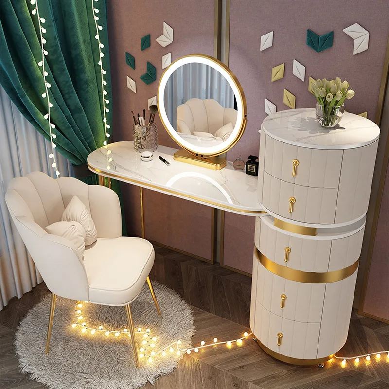 

Bedroom Italian Light Luxury Dressing Table Wind Storage Cabinet One Small Apartment Makeup Table Slate Simple Home Decoration