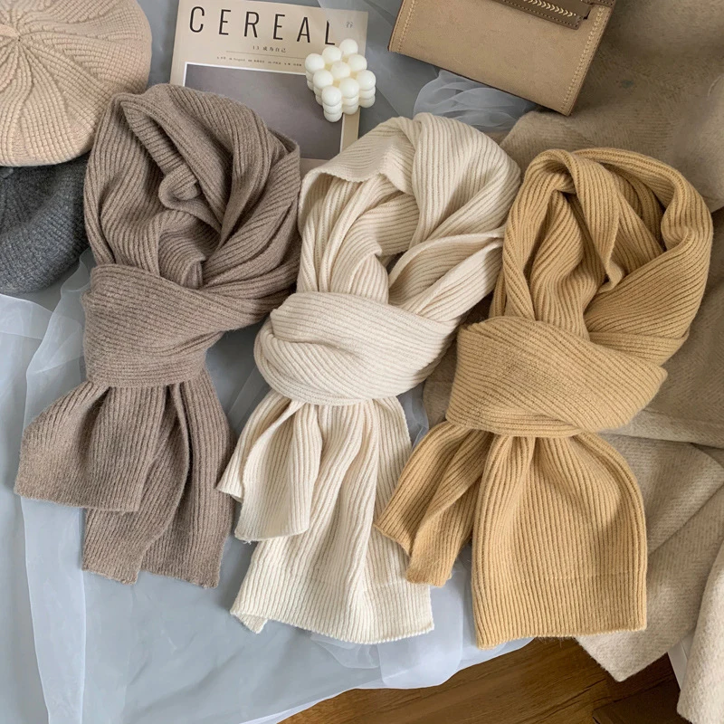 

Winter Scarf For Women Net Red Korean Pure Color Thickening Warm Couple Student Simple All-Match Double-sided Knit Bib Scarves