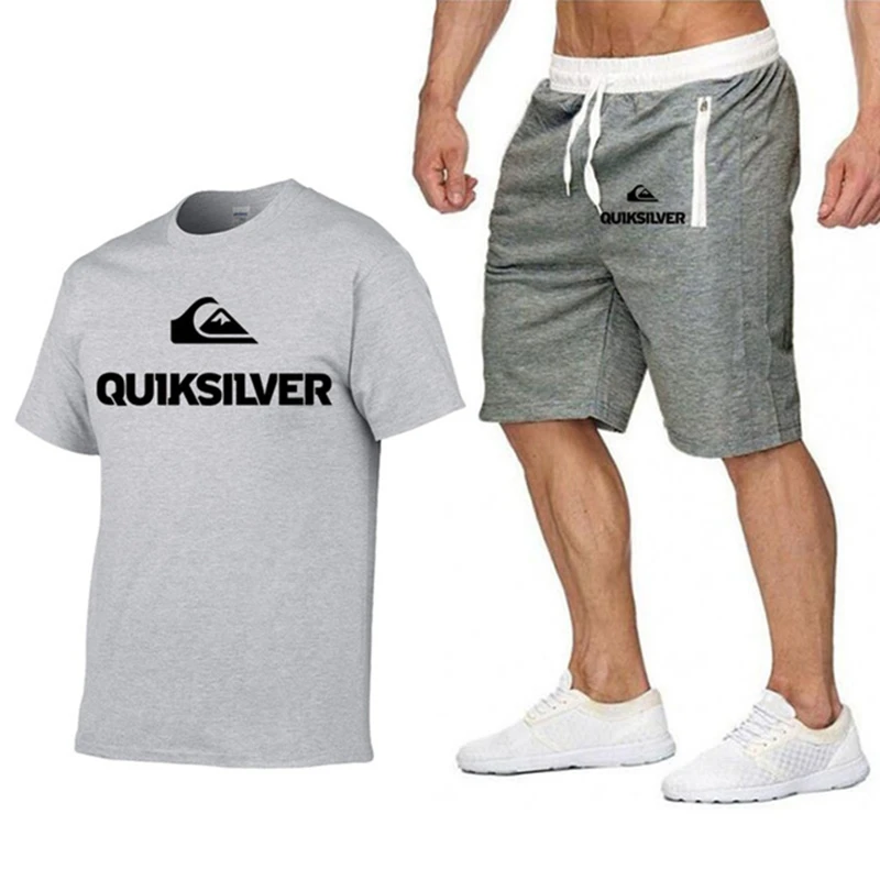 New Quiksilver Men T-shirt Two-piece Suit Men's Cotton Short-Sleeved T-shirt + Shorts Set Men Casual Sportswear Fitness Clothes