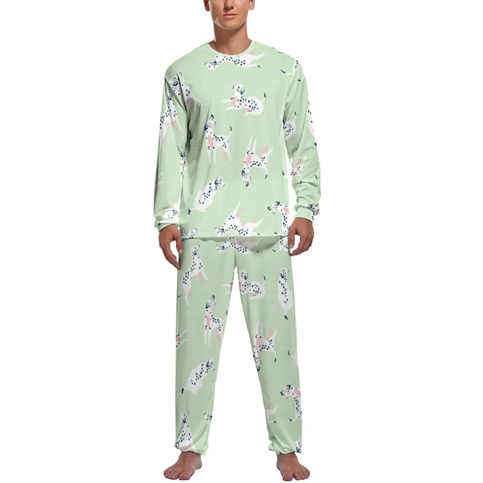 Dalmatian Dog Pajamas Autumn 2 Pieces Cute Animal Print Cute Pajamas Set Man Long Sleeves Night Custom Nightwear