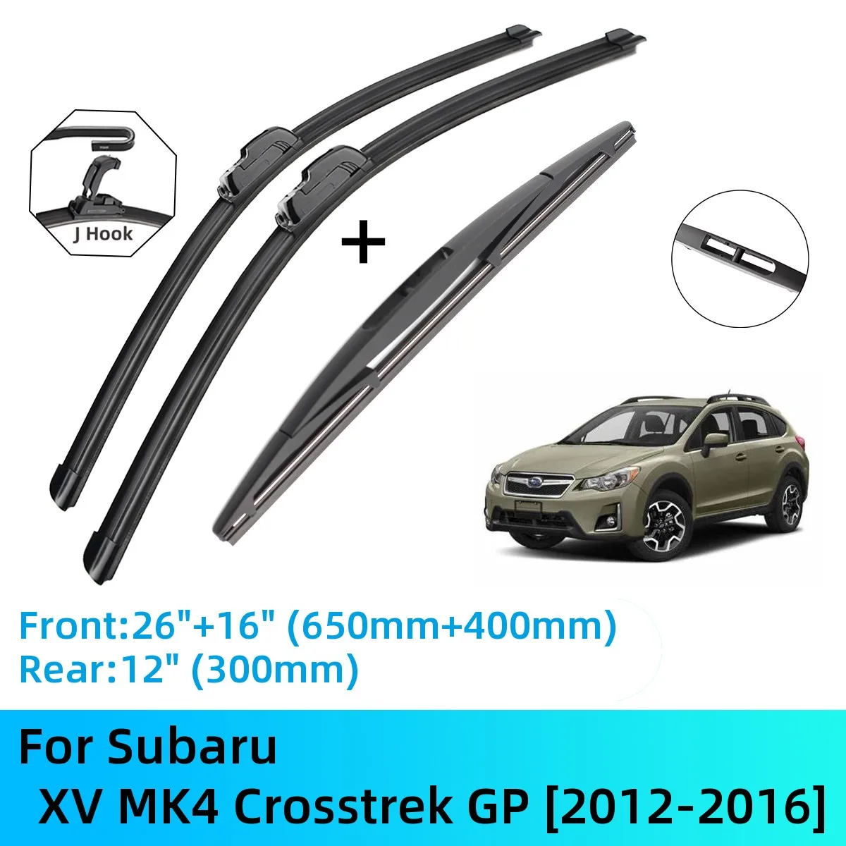 

For Subaru XV MK4 Crosstrek GP Front Rear Wiper Blades Brushes Cutter Accessories J U Hook 2012-2016 2012 2013 2014 2015 2016