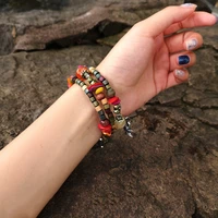 bohemian crystal pearl seed beads charm bracelets for women fashion multilayer flower leaf wooden bead bracelets on hand jewelry