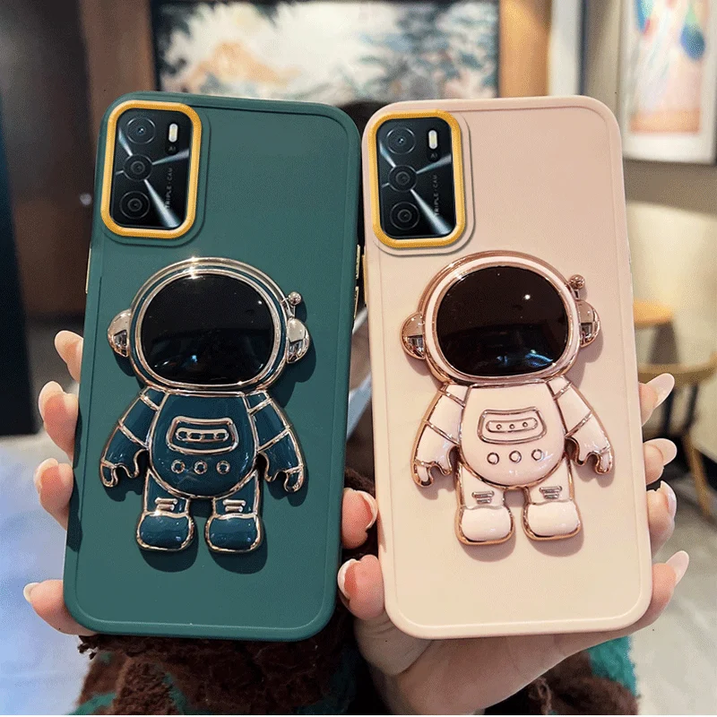 

Luxury Candy Colorful Astronaut Case For OPPO A53 A77 A57 A96 A77S A76 A54S A16 A15 A55 A54 A74 4G Golden Plating Cover