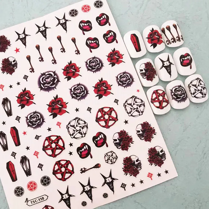 

Новейший привидение череп красная Роза дизайн 3D задний клей самоклеящиеся наклейки для ногтевого дизайна декоративные слайдеры инструмен...