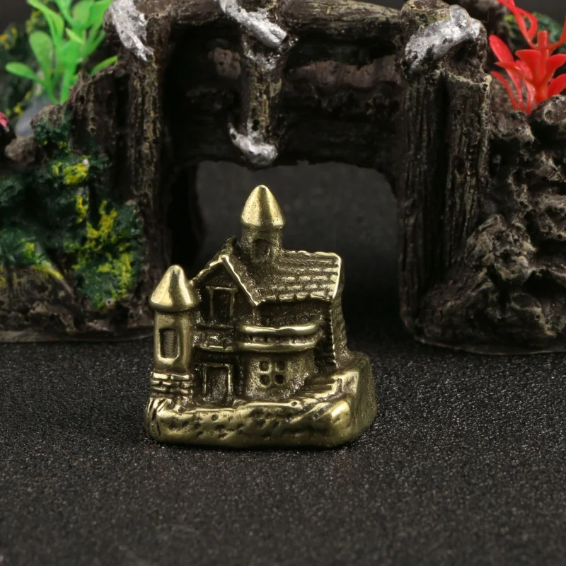 

3Pc Cross-Border Pure Copper Distressed Villa Small House Decoration Pastoral Fairy Tale House Creative Tea Pet Desk Antique Cra