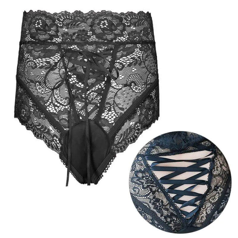 Сексуальное женское белье с высокой талией 3XL черные кружевные трусики нижнее