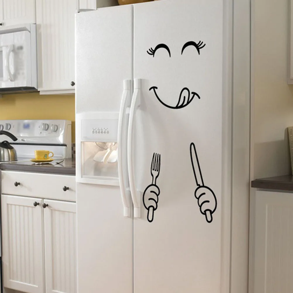 

Cute Sticker Fridge Happy Delicious Face Kitchen Fridge Wall Refrigerator PVC Stickers Art Wall Decal Home Decor Dropshipping