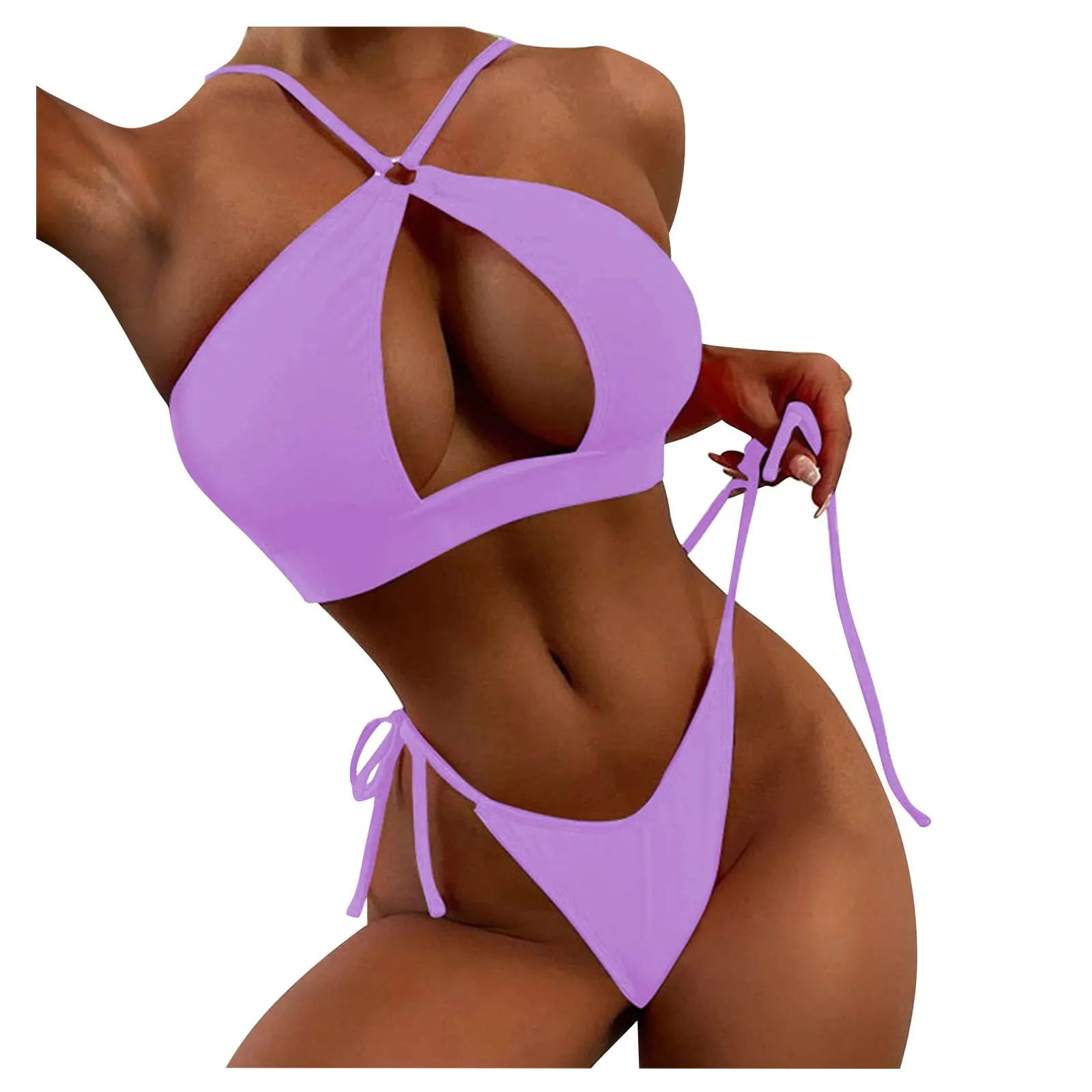 

Women's Split Bikini Swimsuit Sexy Lace-up Hollow Solid Color Swimwears Tankinis Set Tall Swimsuits for Women