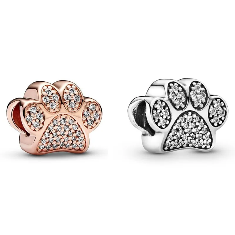 

Authentic 925 Sterling Silver Moments Cute Bear's Paw With Crystal Charm Bead Fit Pan Bracelet & Necklace Jewelry
