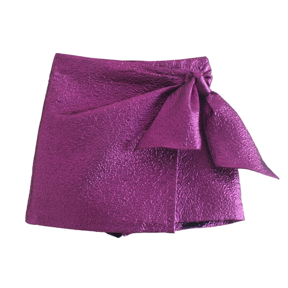 

2023 ZEVITY New Women High Street Bow Decoration Texture Purple Shorts Skirts Lady Zipper Fly Hot Shorts Chic Pantalone Cortos