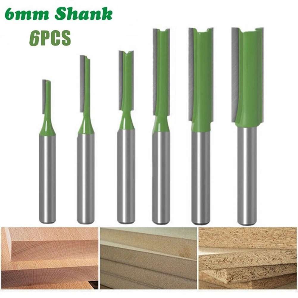 

6mm Shank Milling Cutter Double Flute Straight Bit Milling Cutter For Wood Tungsten Carbide Router Bit Woodworking Tool Set
