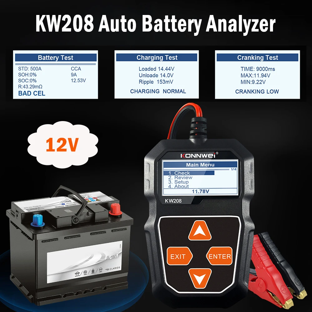 KW208 12 В Тестер Автомобильного Аккумулятора Автомобильный Анализ Инструмент Для