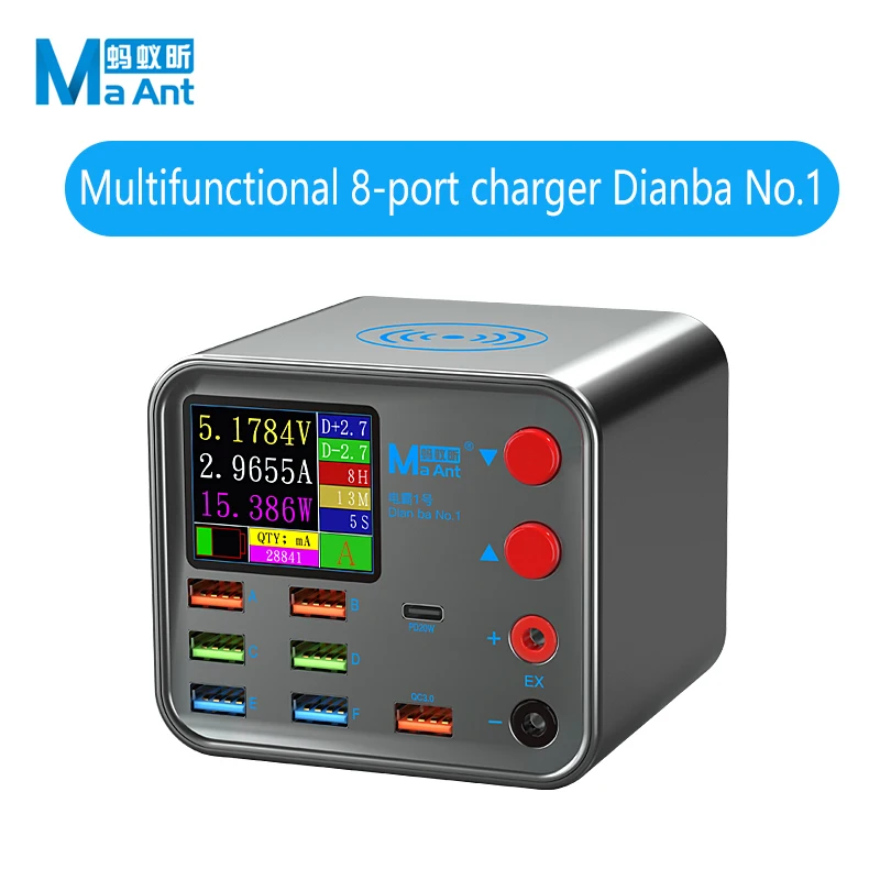 

MAant DianBa 1, 25W Wireless Smart Charge QC 3.0 8 USB Port Wireless Charging Dock LCD Display For Mobile Phone Charging