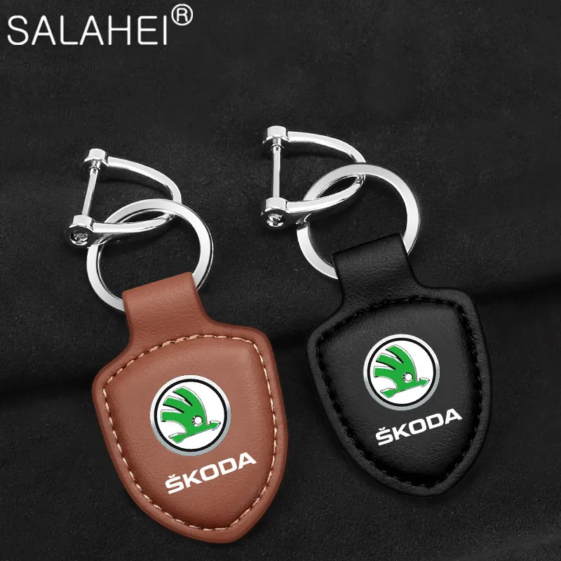 

Leather Car Emblem Key Chain Ring Keychain For Skoda Octavia A7 Superb Kamiq Yeti Karoq Kodiak Tour RS Fabia Styling Accessories