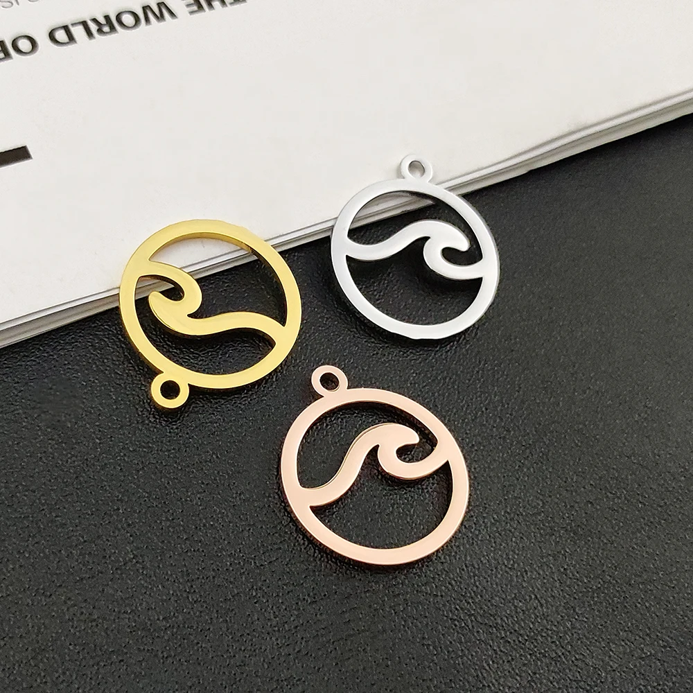 

5Pcs/lot Stainless Steel Round Sea Wave Charms Making Surfing Beach Pendant DIY Necklaces Earrings Bracelet Components Jewelry