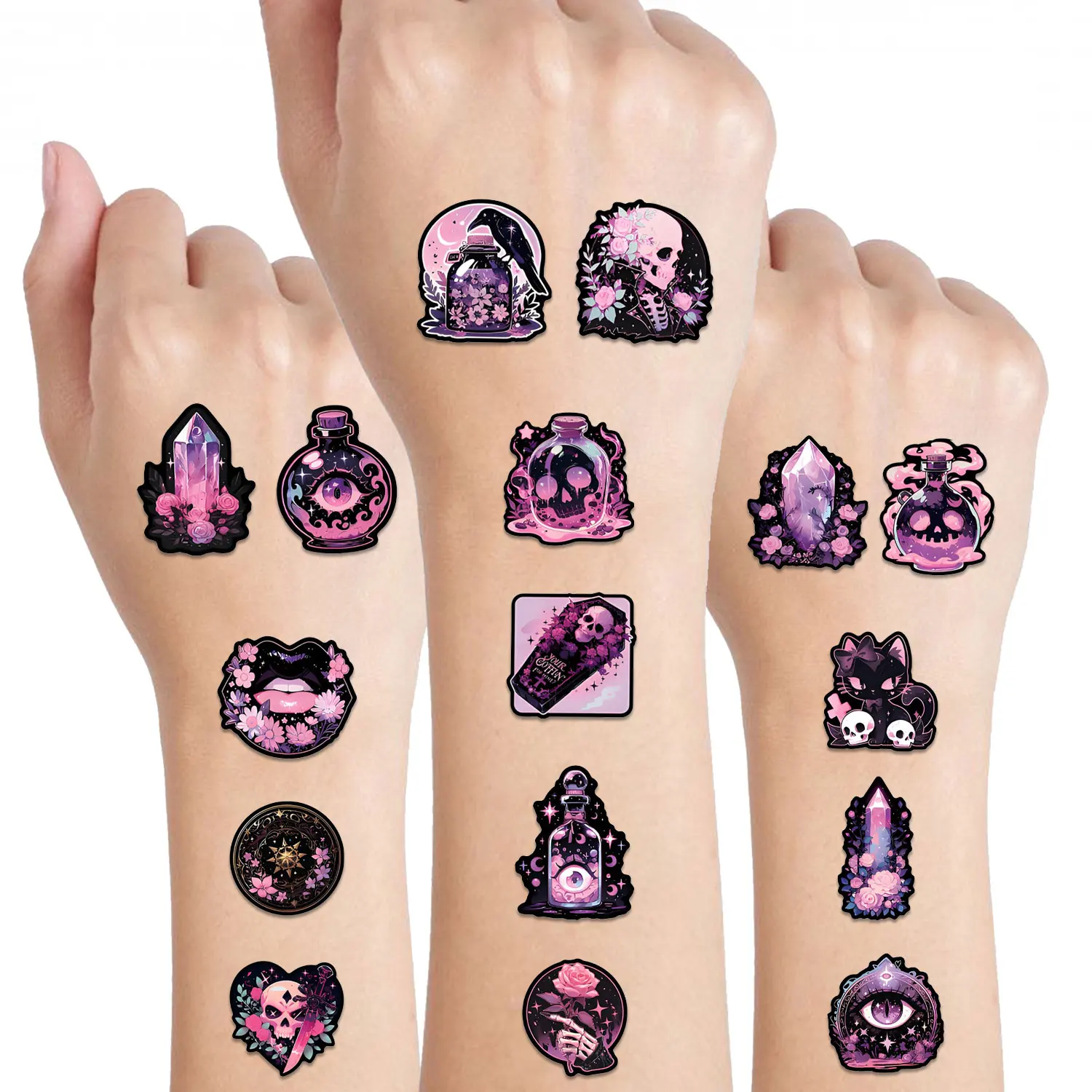 50 Шт. Розовые Готические Временные Татуировки На Хэллоуин Милые Поддельные В
