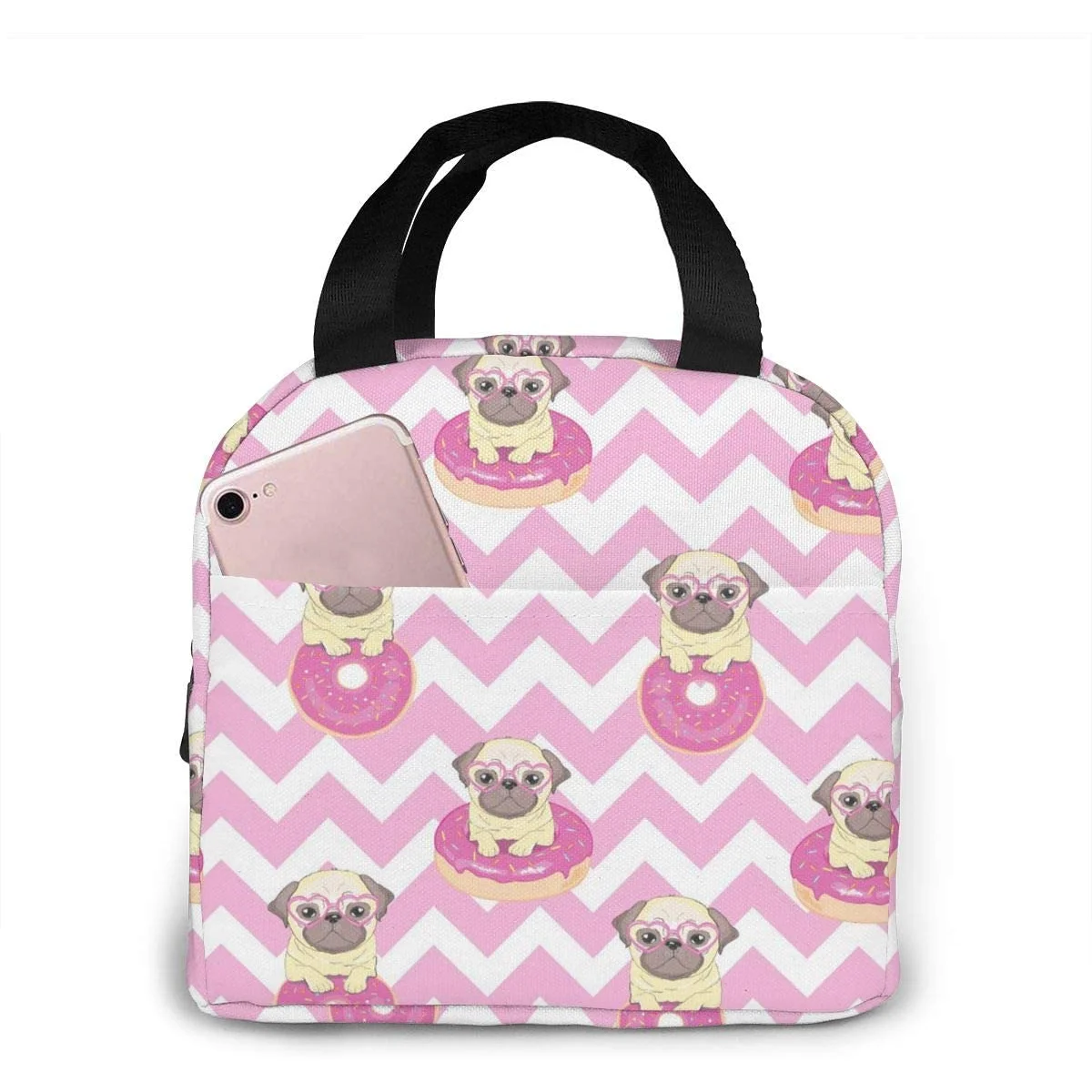 

Pink Donut Pug Lunch Box Insulated Meal Bag Lunch Bag Reusable Snack Bag Food Container For Boys Girls Men Women School Work