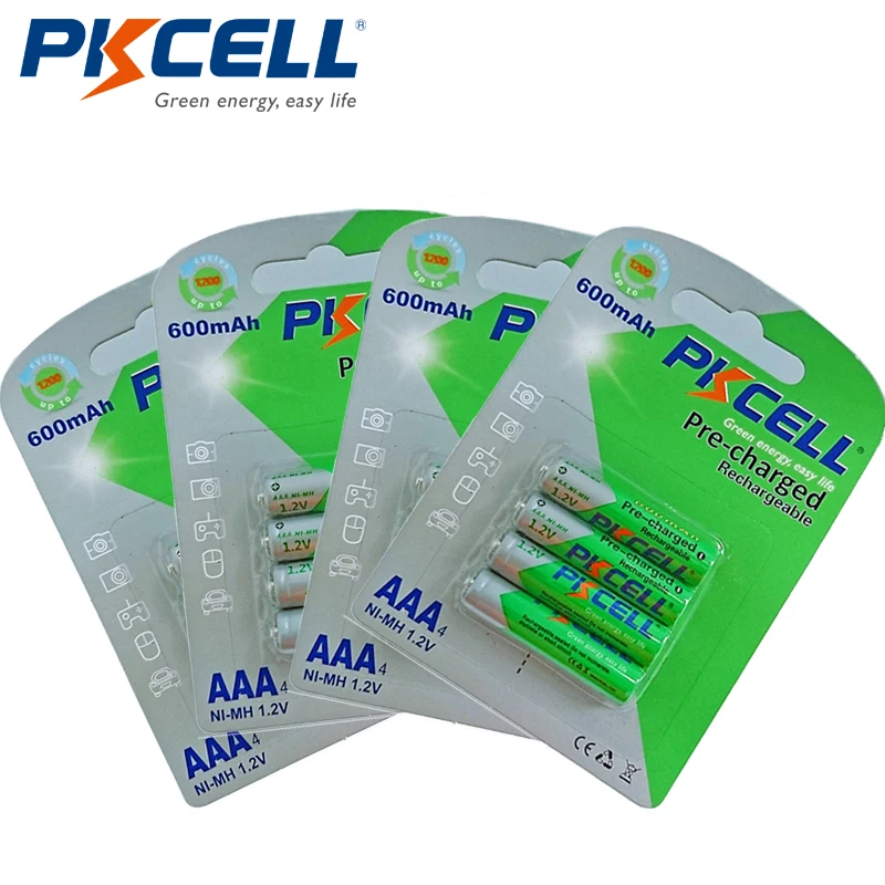 

16Pcs/4Pack PKCELL 1.2V AAA NIMH LSD Rechargeable Battery in 600mah capacity aaa Batteries With 1200 Cycles