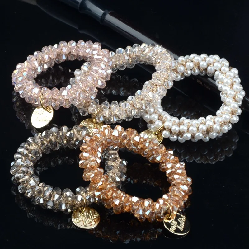 

Korean INS Net Red Pearl Hair Rope Crystal Hair Tie Rhinestone Ponytail Simple Tie-up Hair Head Rope Bracelet Dual-Use headband