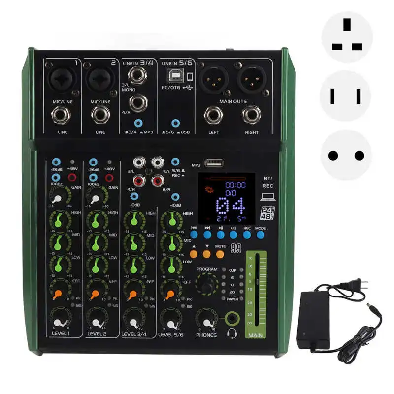 

Digital Mixer Metal 6 Channel Sound Mixing Console with Built in Module for Small Clubs Bars 100 to 240V