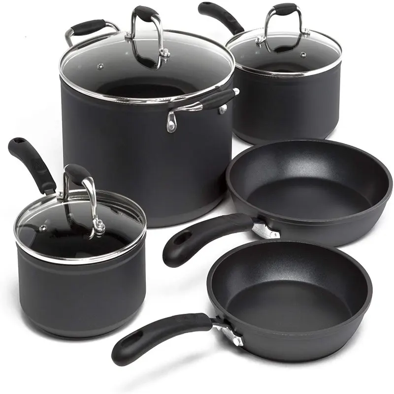 

Symphony 8 Piece Non-Stick Aluminum Cookware Set, Dishwasher Safe, Slate