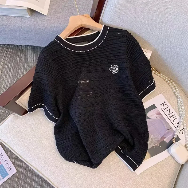 3403 Твидовый стильный вязаный топ из ледяного шелка лето 2023 новая мода