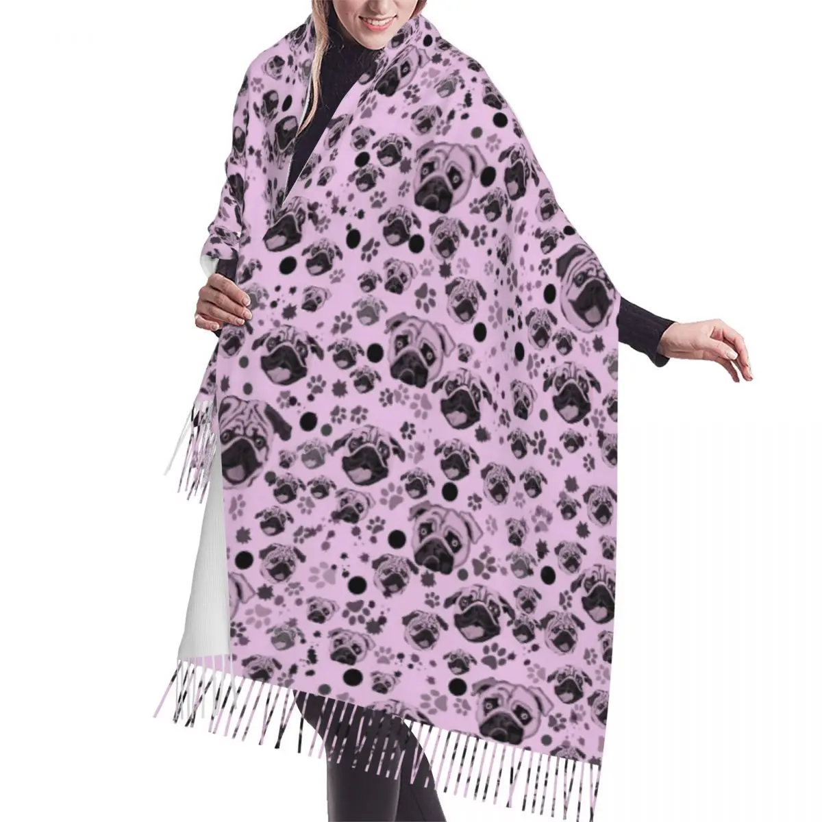 

Pug Life Pink Pug Soft Cozy Cashmere Scarf Woven Wrap Womans Warm Shawl