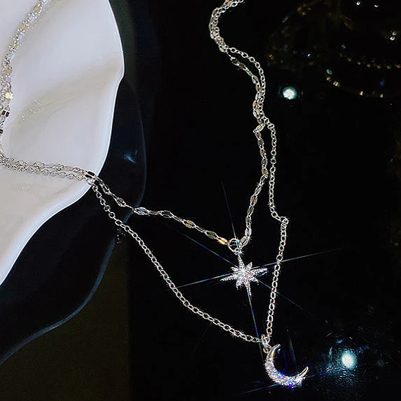 

Женское Двухслойное ожерелье со звездами и луной, изысканная Высококачественная цепочка на ключицу, чокер, модное ожерелье с подвеской, Ювелирное Украшение для вечеринки, подарок