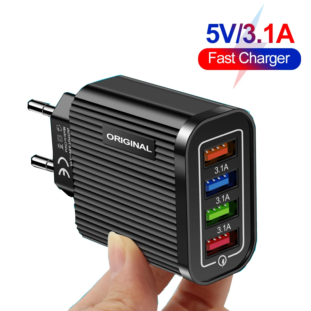 Дорожное зарядное устройство с 4 USB-портами, 3,0 А