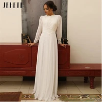 2022 elegant chiffon wedding dresses lace long sleeves floor length lady bridal gowns modest button back vintage marriage