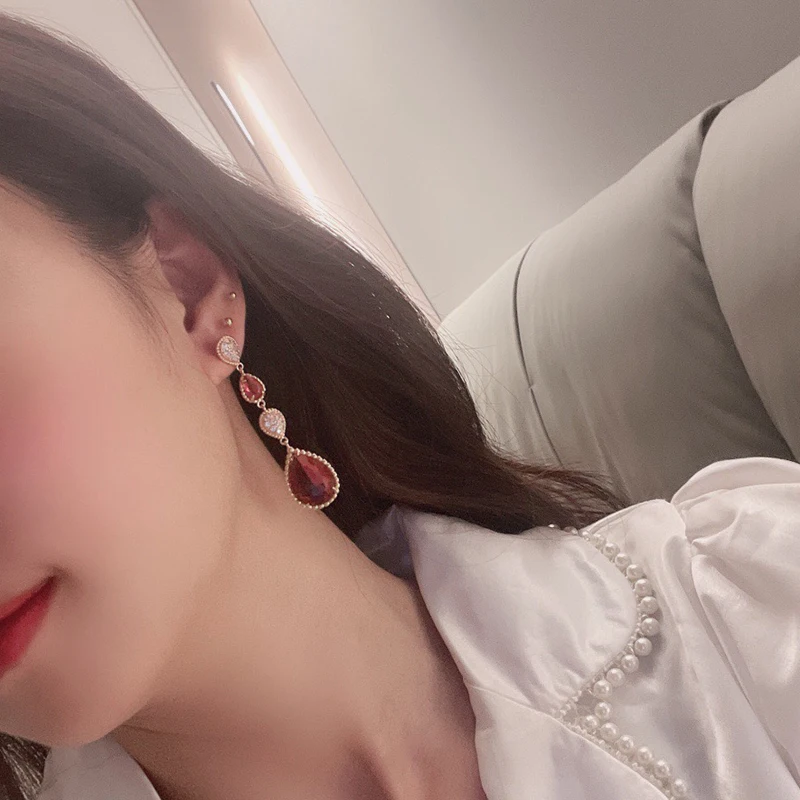 

Pure 925 Silver Hot selling brand Jewelry Classic Water Drop Red Stud Earrings Anniversary earrings birthday Gift Pop Jewelry