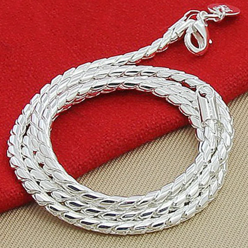 

925 Sterling Silver 4mm Snake Chain Necklace Woman Man Fashion Simple 20 Inches Chain Jewelry